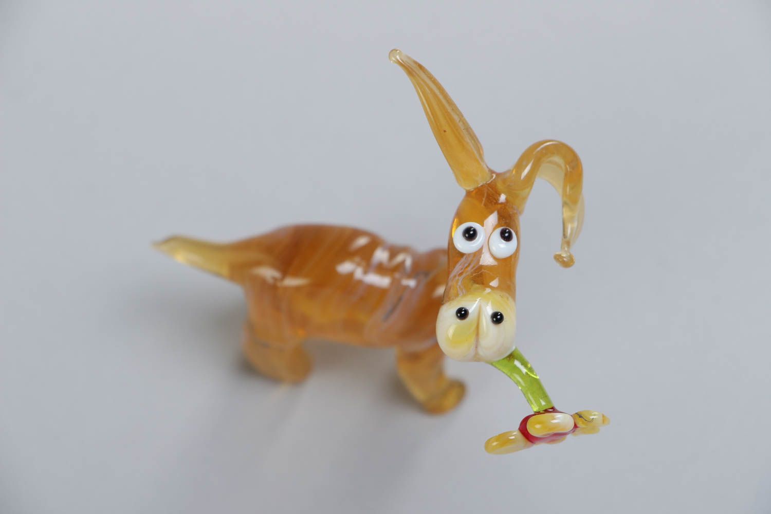 Handmade collectible lampwork glass miniature animal figurine of donkey photo 2