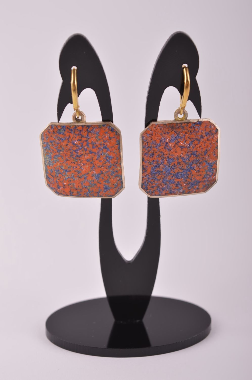 Pendientes de latón con piedras artesanales aretes de moda accesorio para mujer foto 2
