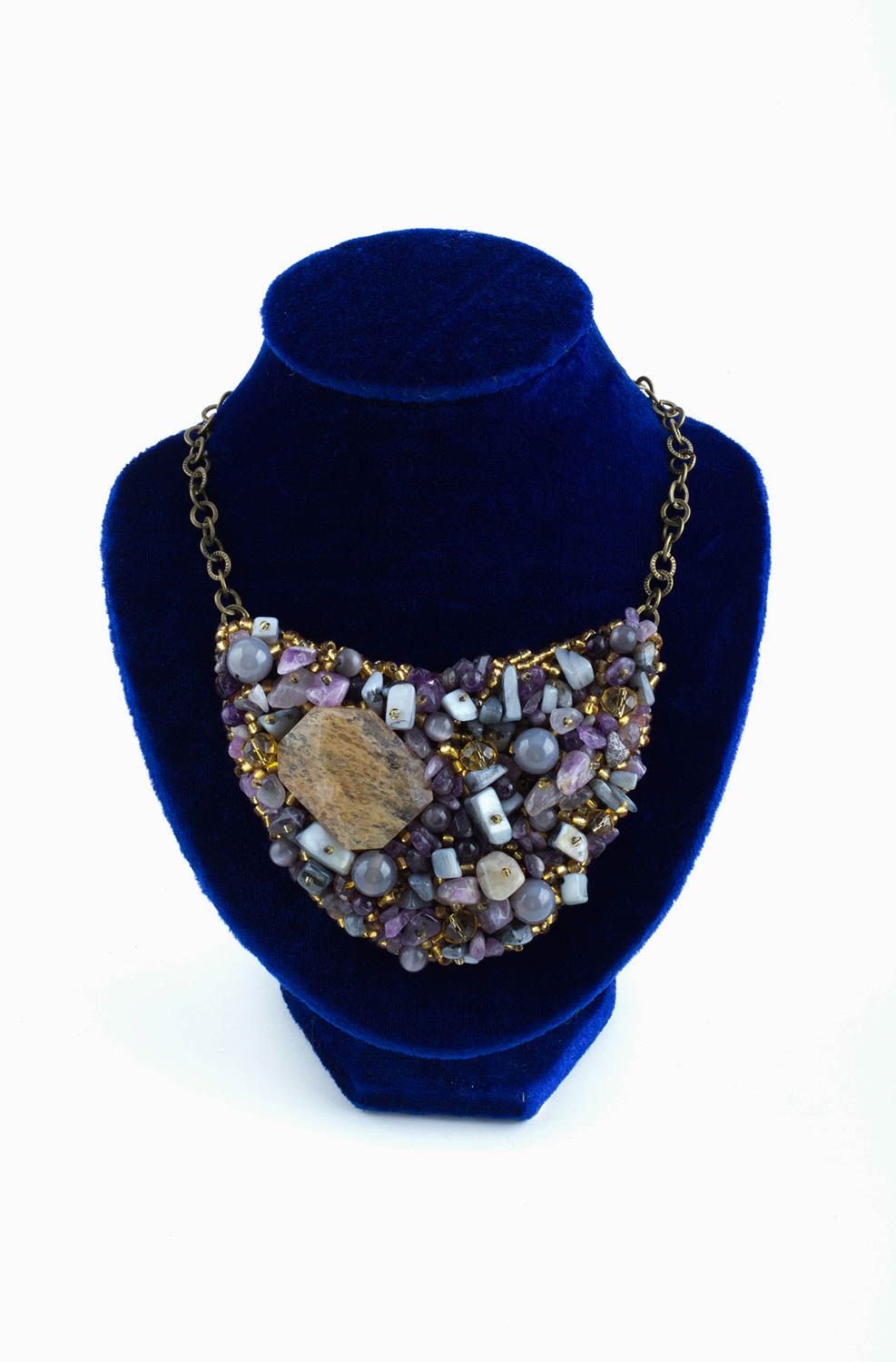 Handmade unusual necklace elegant evening necklace jewelry with natural stone photo 2