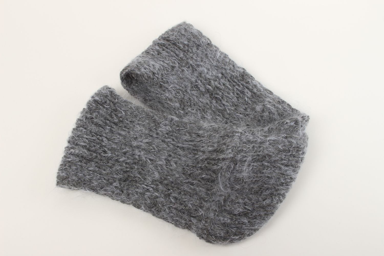 Écharpe tricotée faite main Écharpe grise en laine et mohair Accessoire femme photo 4