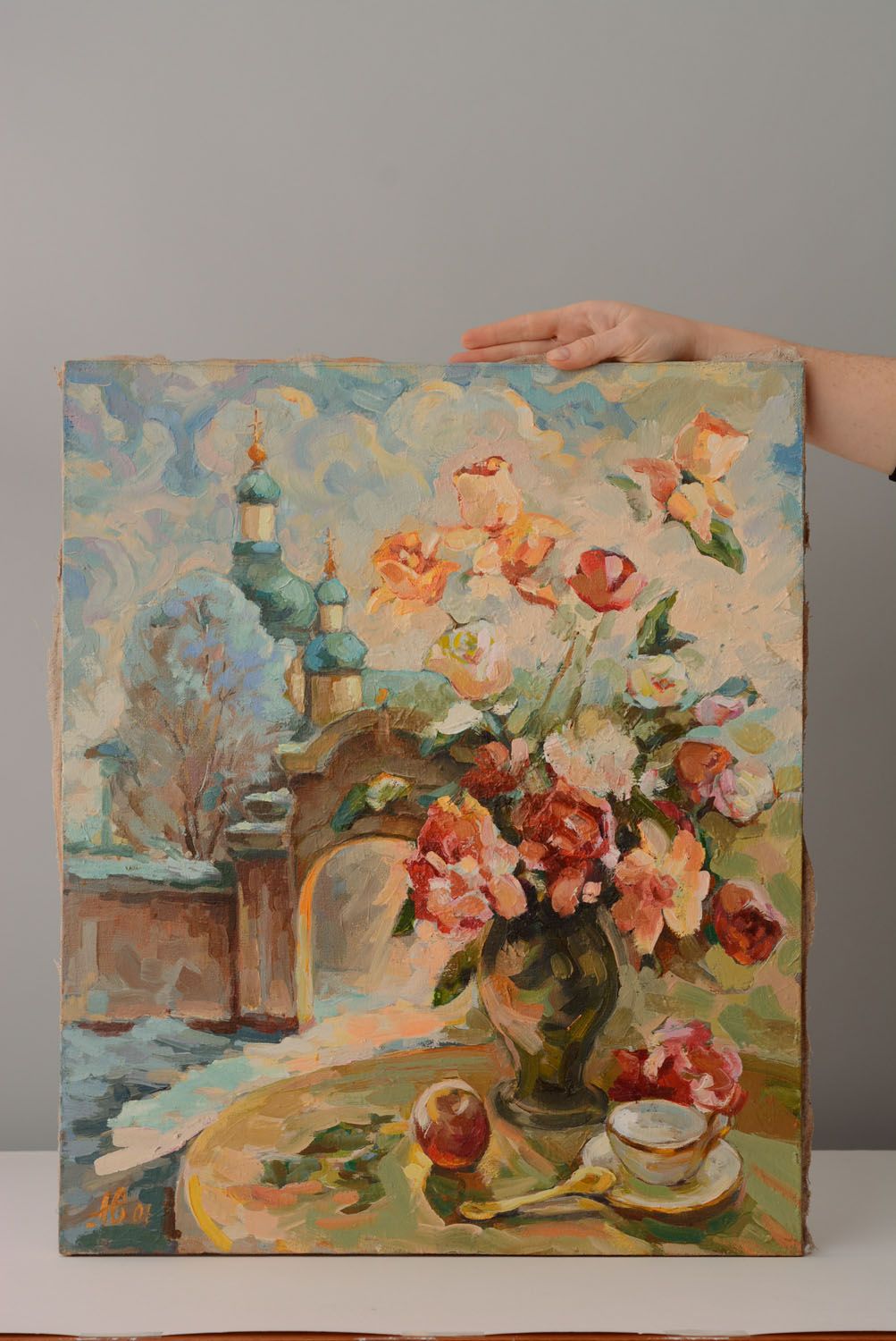 Öl Gemälde mit Blumen Blumenstrauß zum Fest foto 4