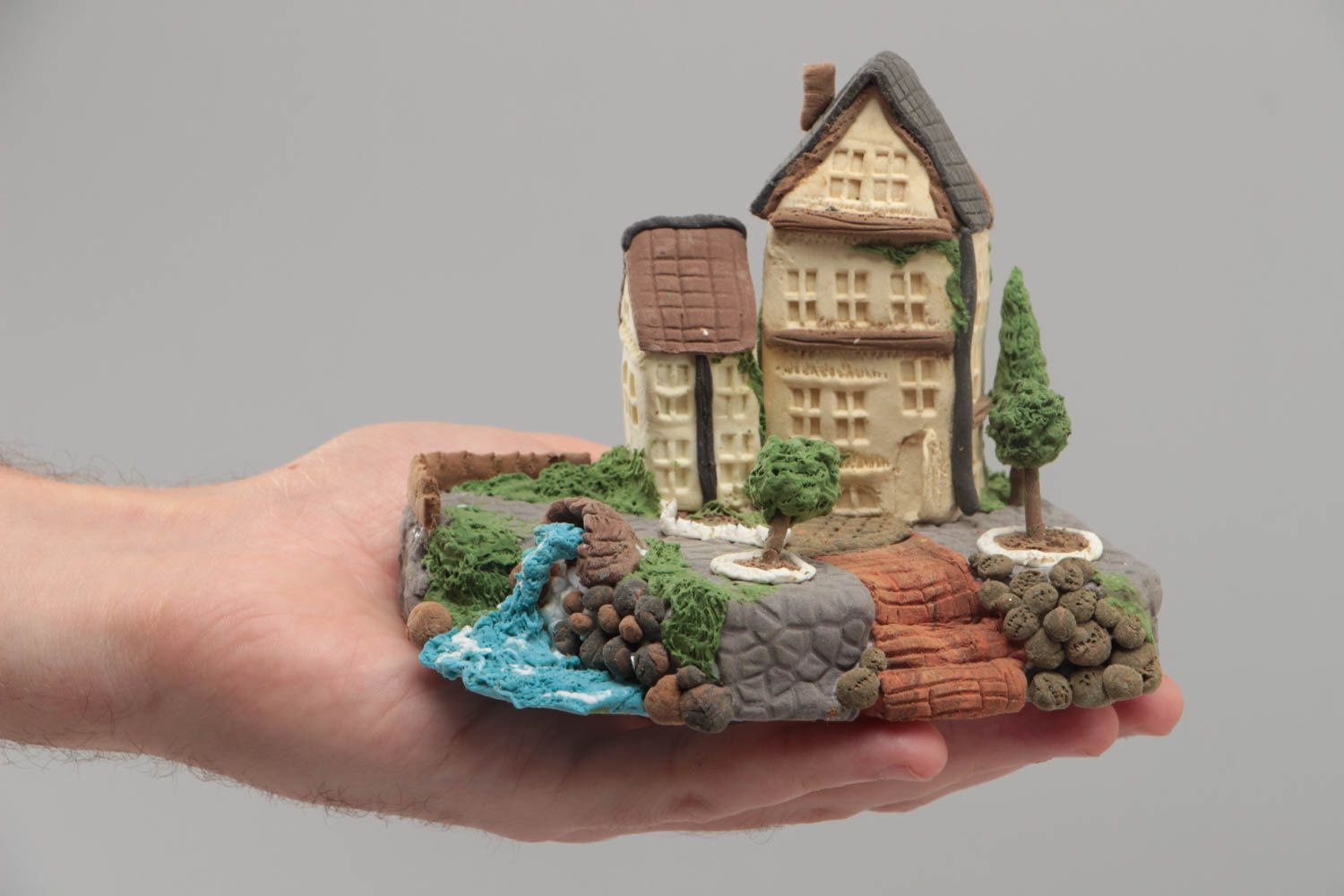 Beautiful handmade polymer clay statuette interior composition House photo 5