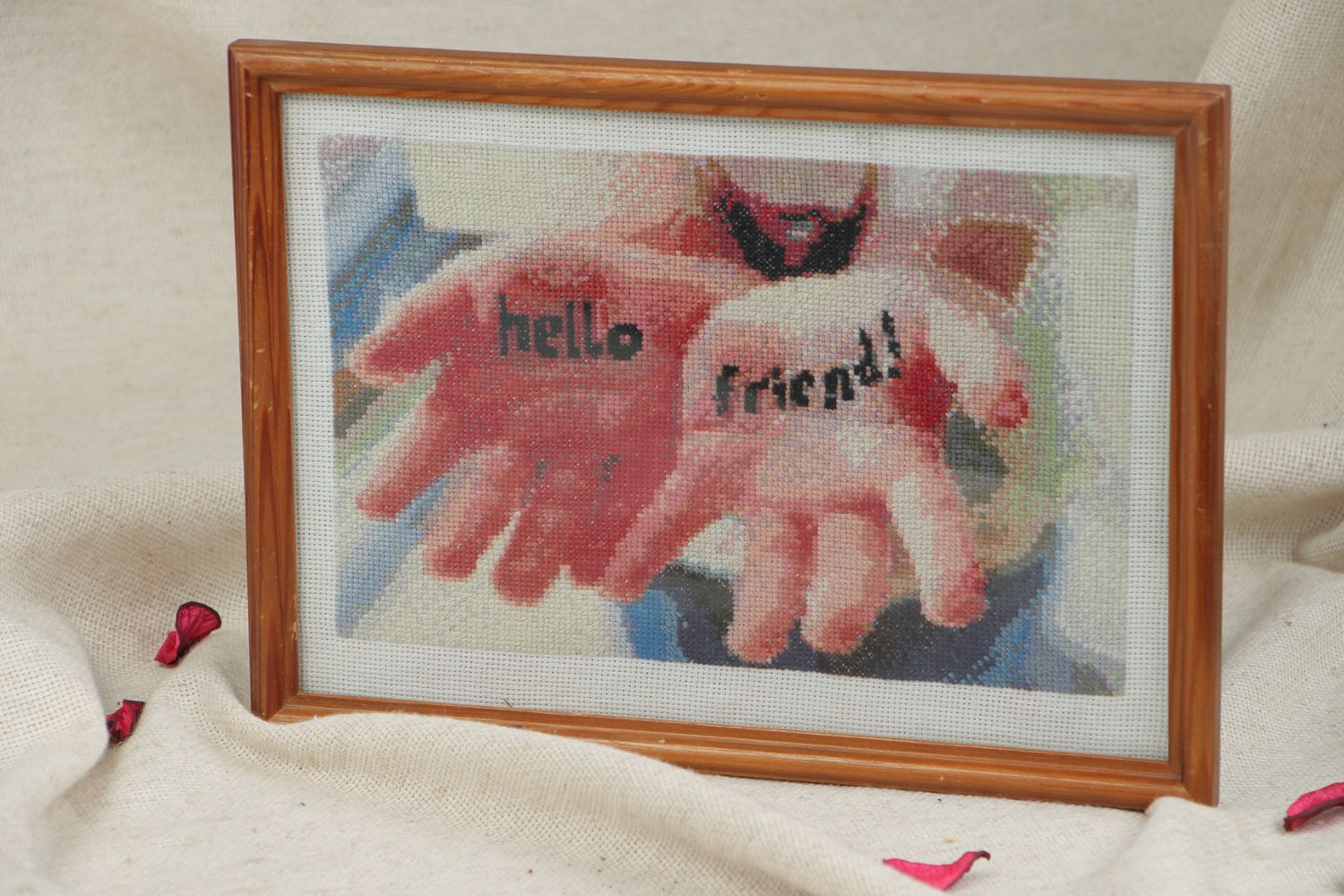 Small handmade picture with frame cross stitch embroidery for wall decoration photo 5