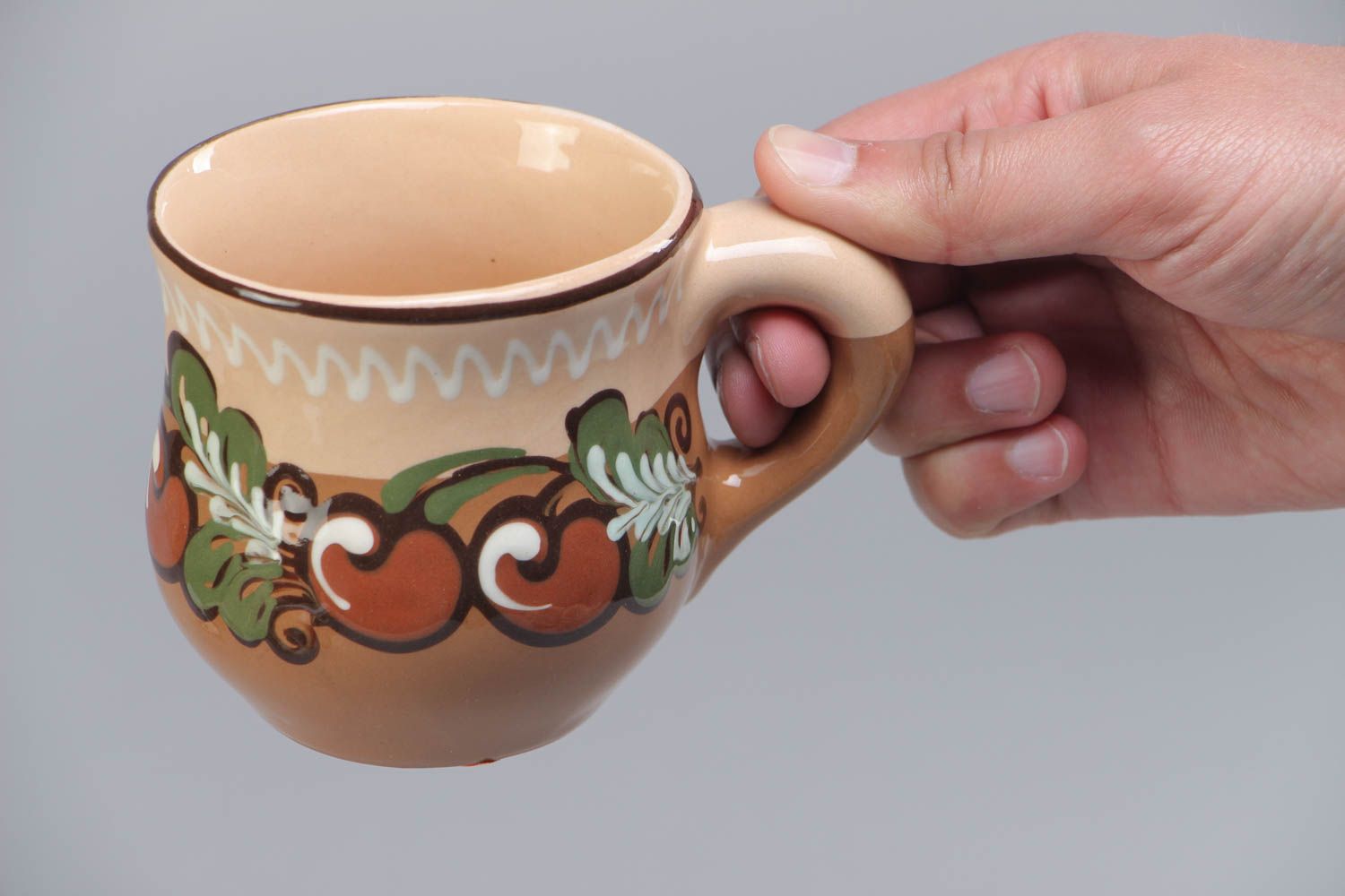 Glazed ceramic clay cup with hand-painted pattern 0,62 lb photo 5