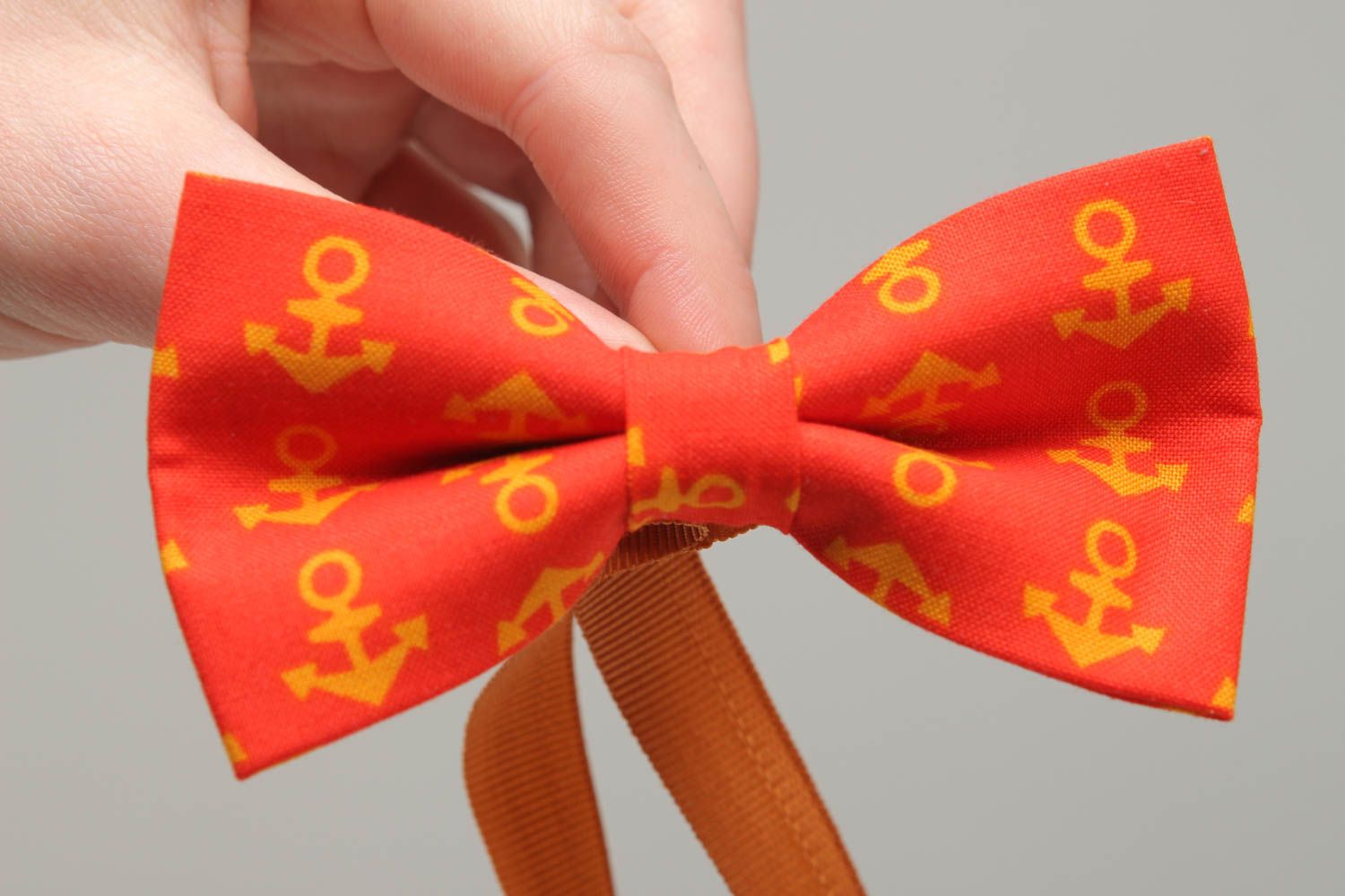 Handmade fabric bow tie with anchors pattern photo 4