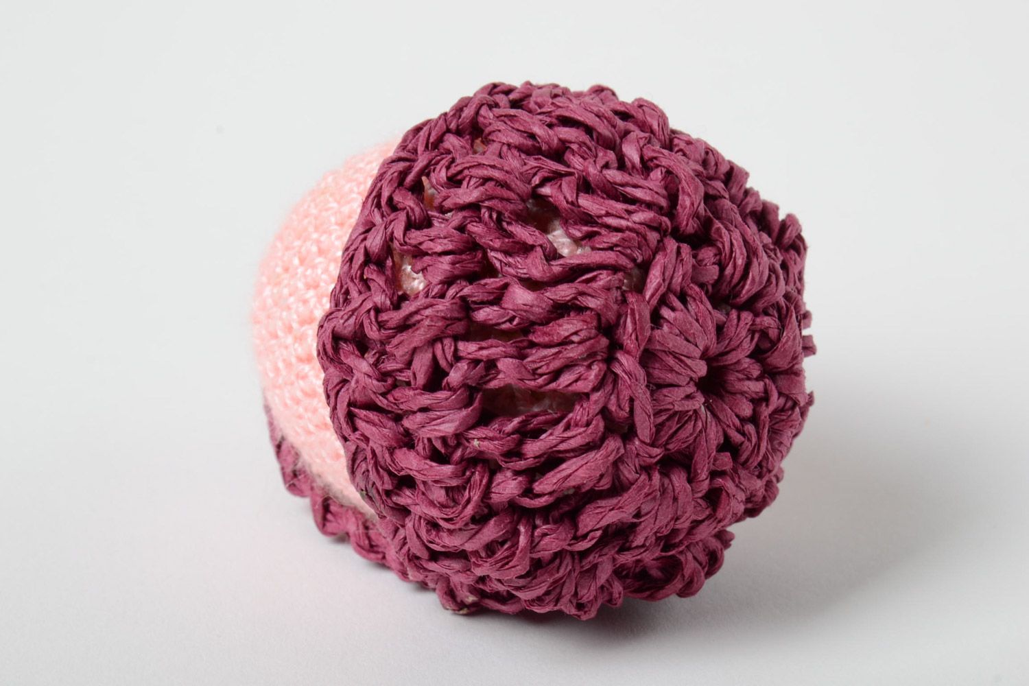 Handmade decorative crochet Easter egg of pink color in basket photo 4