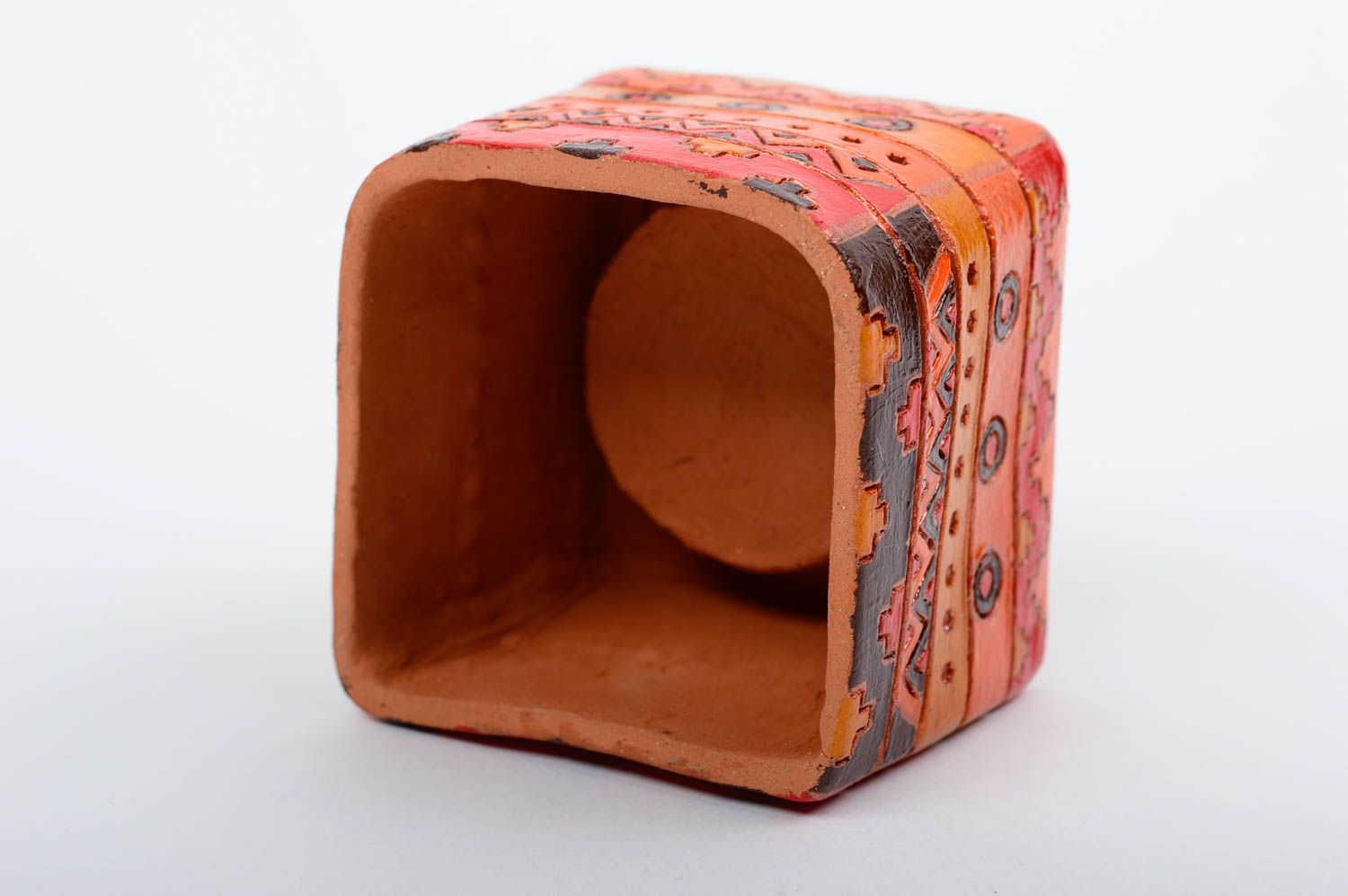 Bougeoir céramique fait main Bougeoir cube peint motifs ethniques Déco maison photo 3