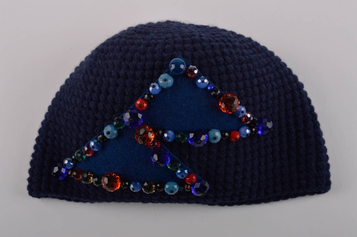 Женская шапка ручной работы вязаная оригинальная шапочка синяя вязаная шапка фото 5