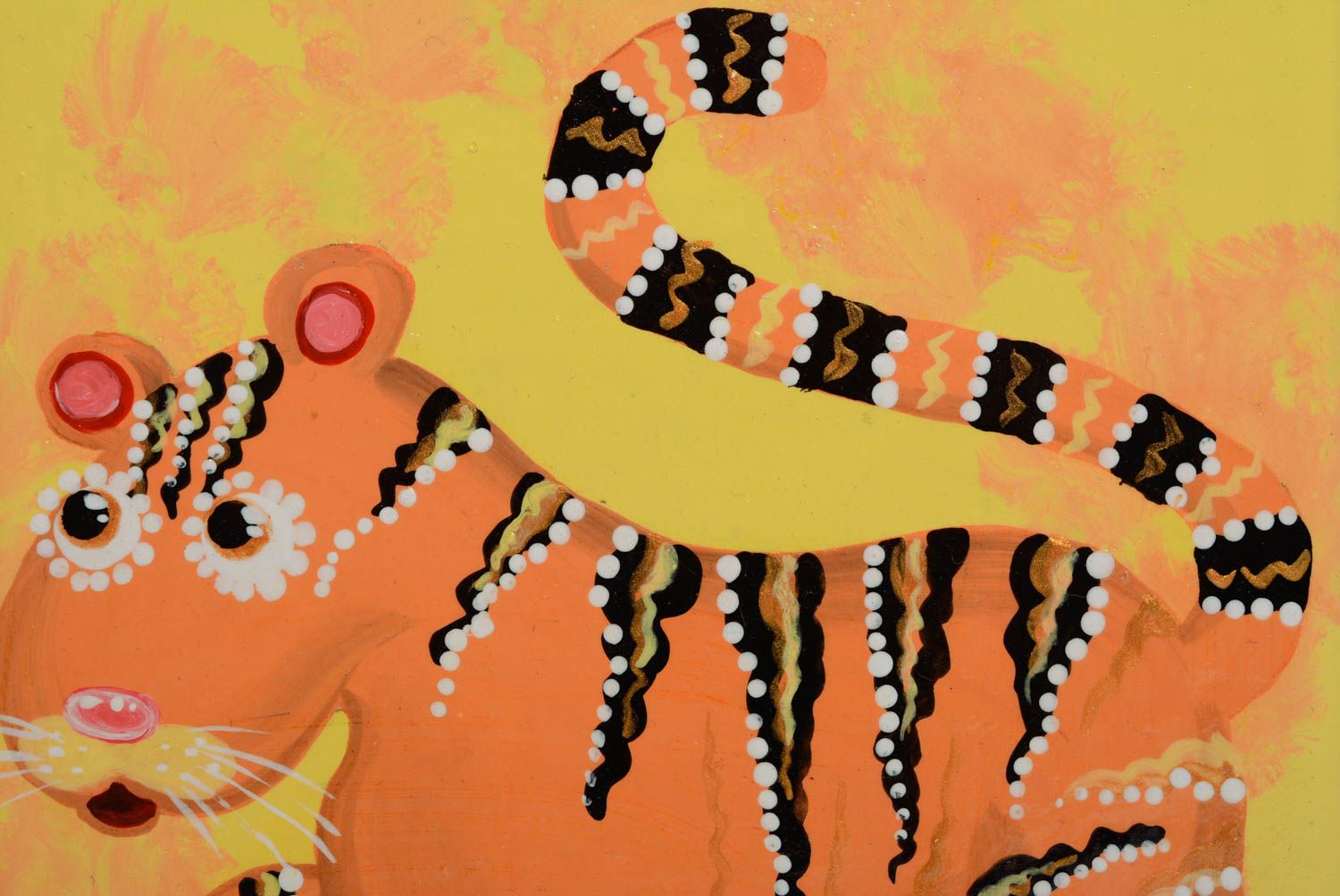 Petit tableau acrylique tigre en panneau de fibres fait main jaune-orange photo 2