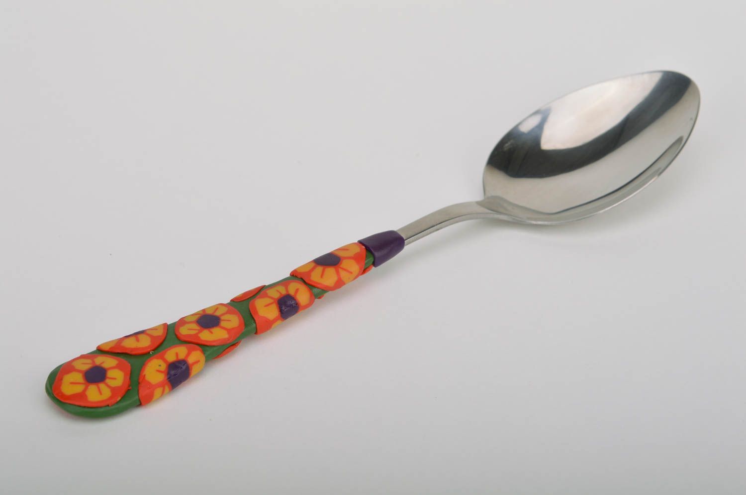 Unusual beautiful handmade designer tablespoon with polymer clay handle photo 3