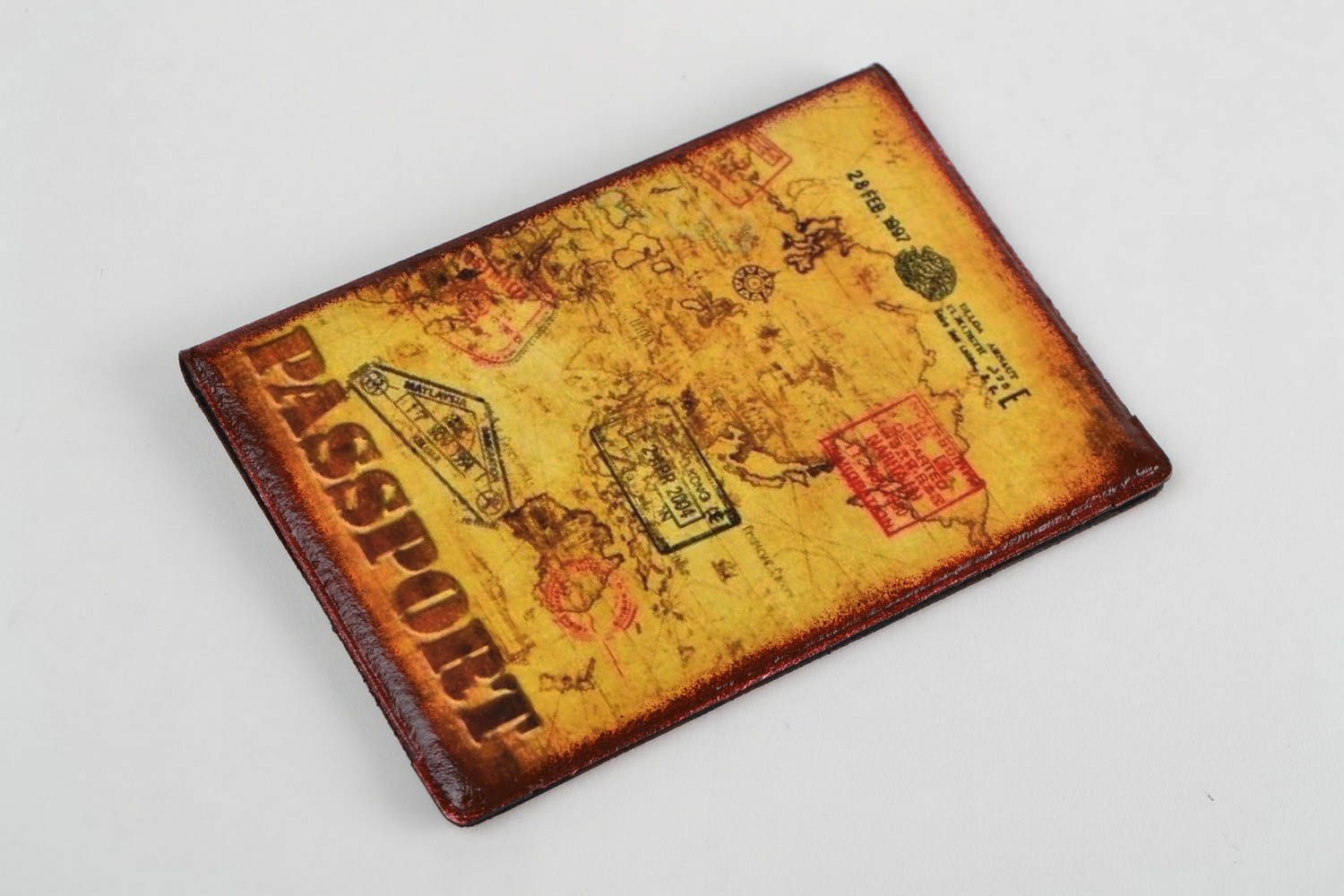 Handmade designer faux leather passport cover with decoupage retro pattern photo 4