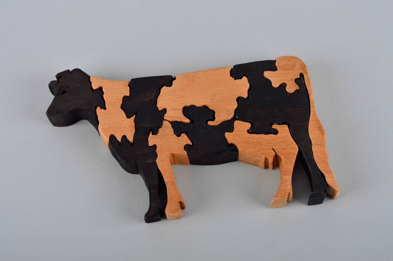 Rompecabeza de madera artesanal pasatiempo original juguete infantil vaca foto 4
