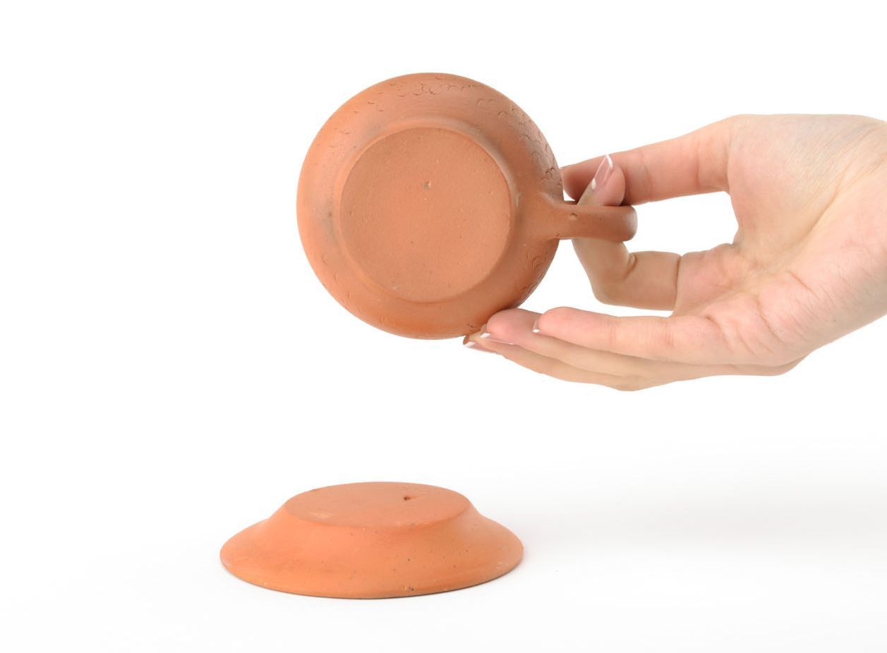 3 oz classic shape espresso coffee clay cup with handle and saucer in terracotta color photo 6