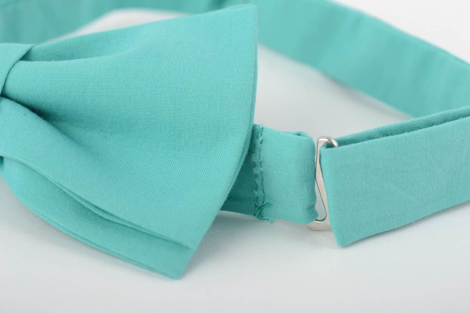 Beautiful handmade designer fabric bow tie of turquoise color photo 2