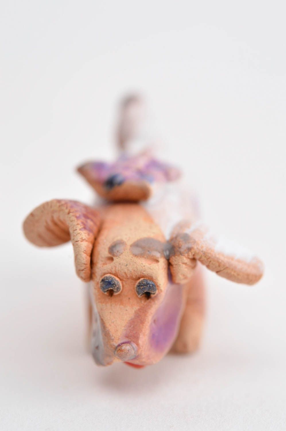 Figurine chien Statuette miniature fait main argile peinte glaçure Déco maison photo 9
