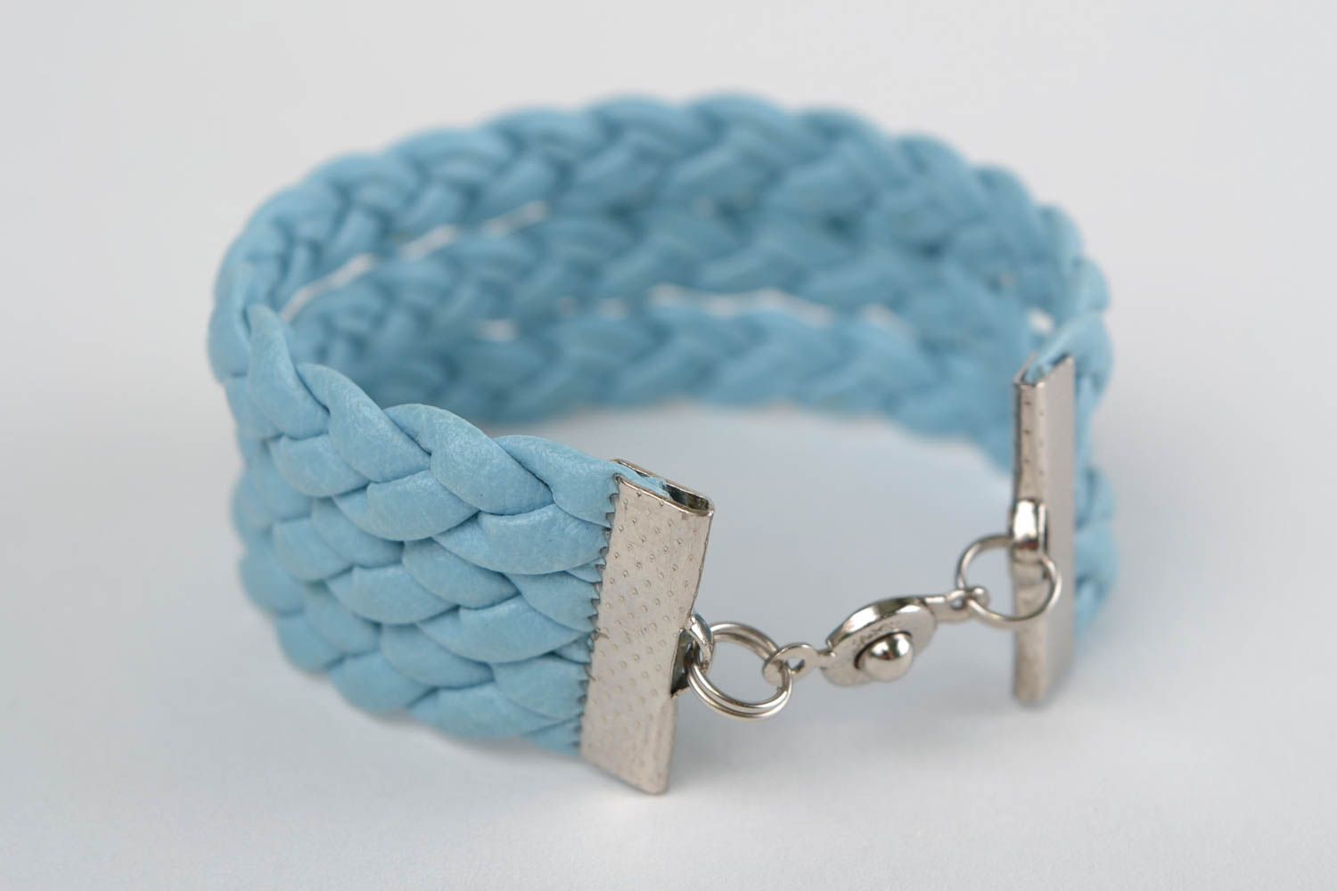 Bracelet multirang en similicuir bleu clair fait main tressé design original photo 4