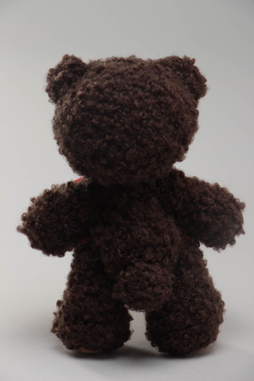 Handmade soft toy crocheted of wool and yarns brown bear with big red heart photo 4