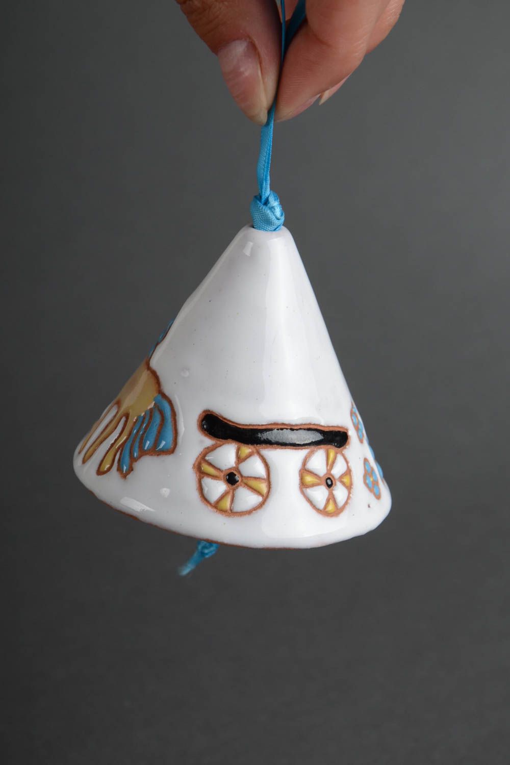 Handmade ceramic bell with enamel painting and glaze photo 4