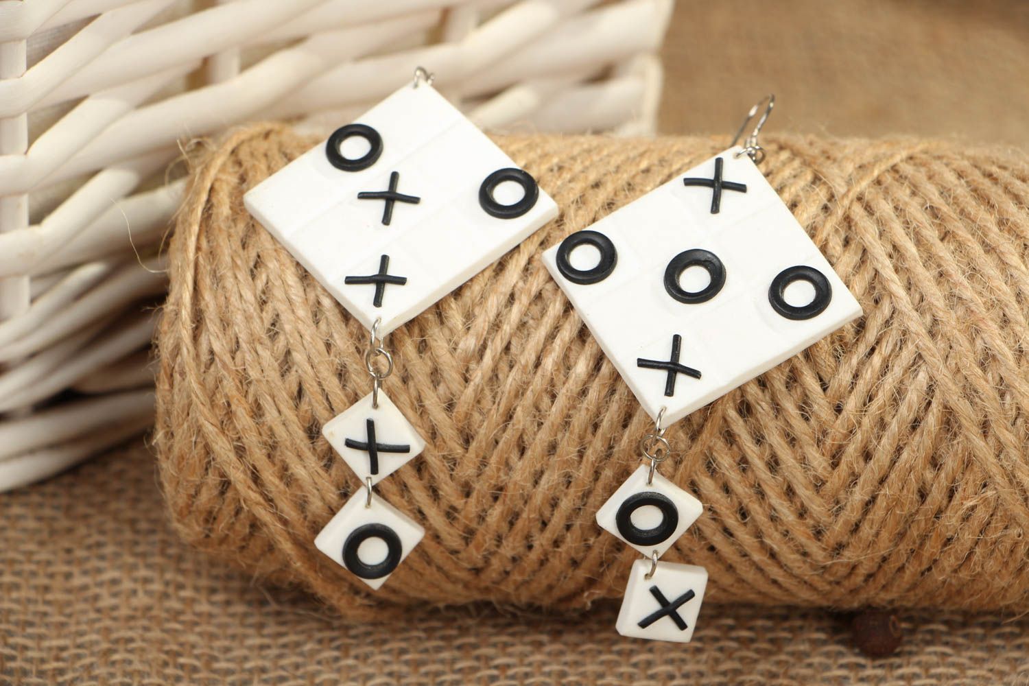 Polymer clay earrings with charms Noughts and Crosses photo 4