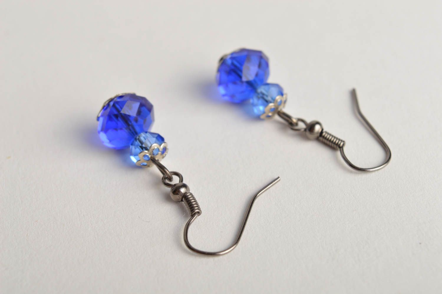 Handmade beaded blue earrings elegant tender earrings stylish accessory photo 3