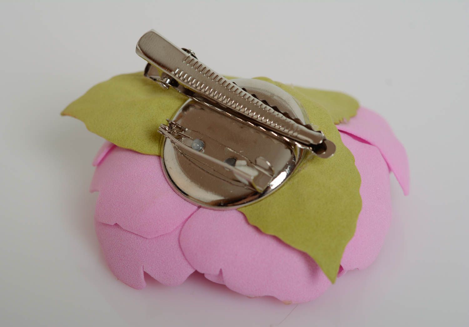 Handmade decorative pink flower brooch made of plastic suede foamiran designer jewelry photo 3