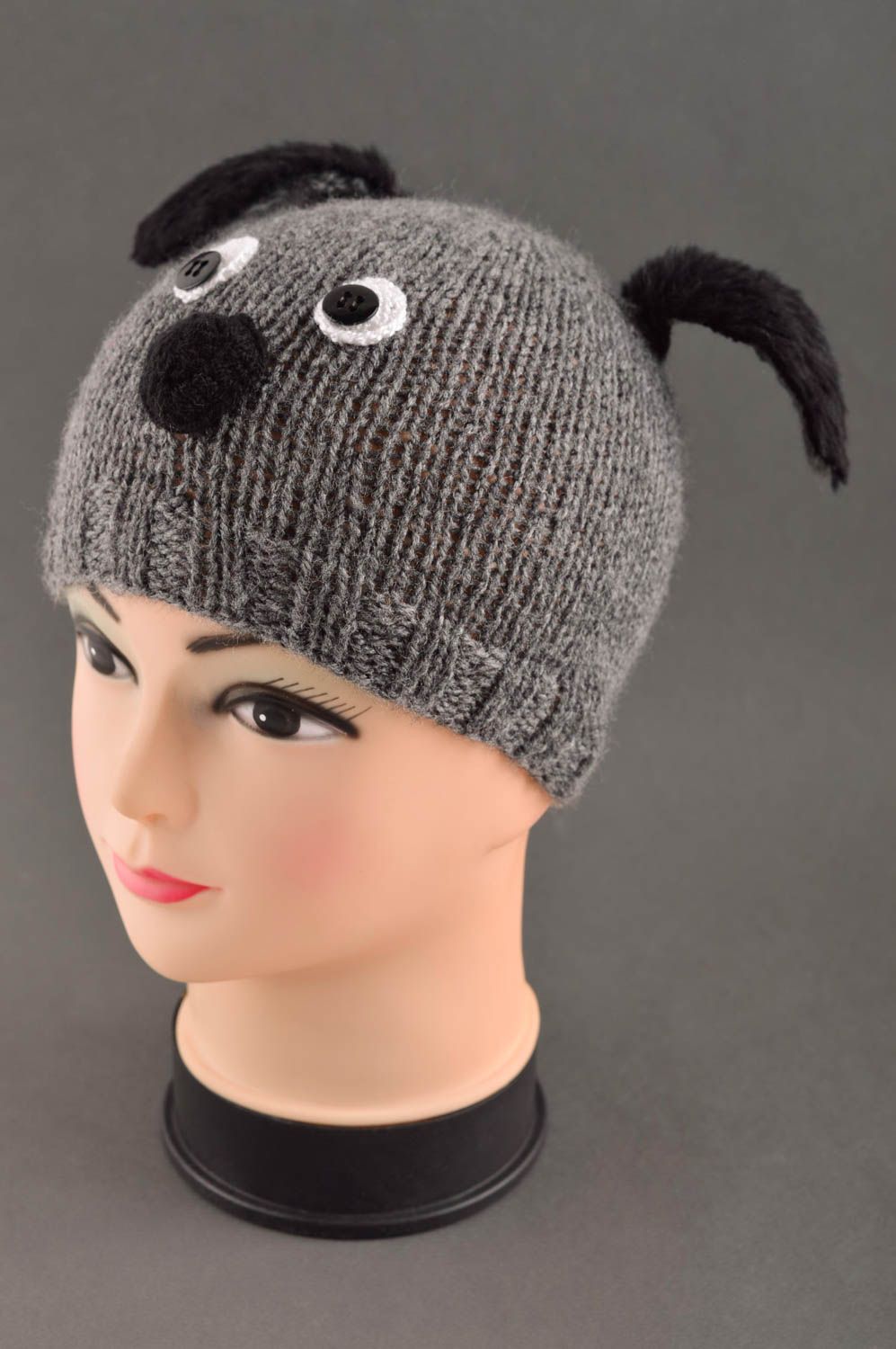 Bonnet tricot Chapeau au crochet fait main chien Vêtement enfant original photo 1
