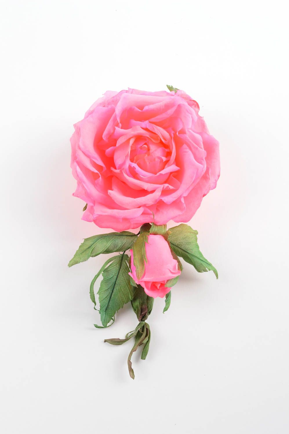 Broche fleur rose faite main Pince cheveux grande en soie Accessoire femme photo 3