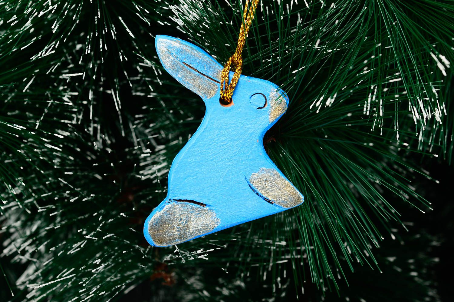 Weihnachtsbaum Anhänger handmade Hase Figur Christbaum Schmuck in Blau schön foto 1