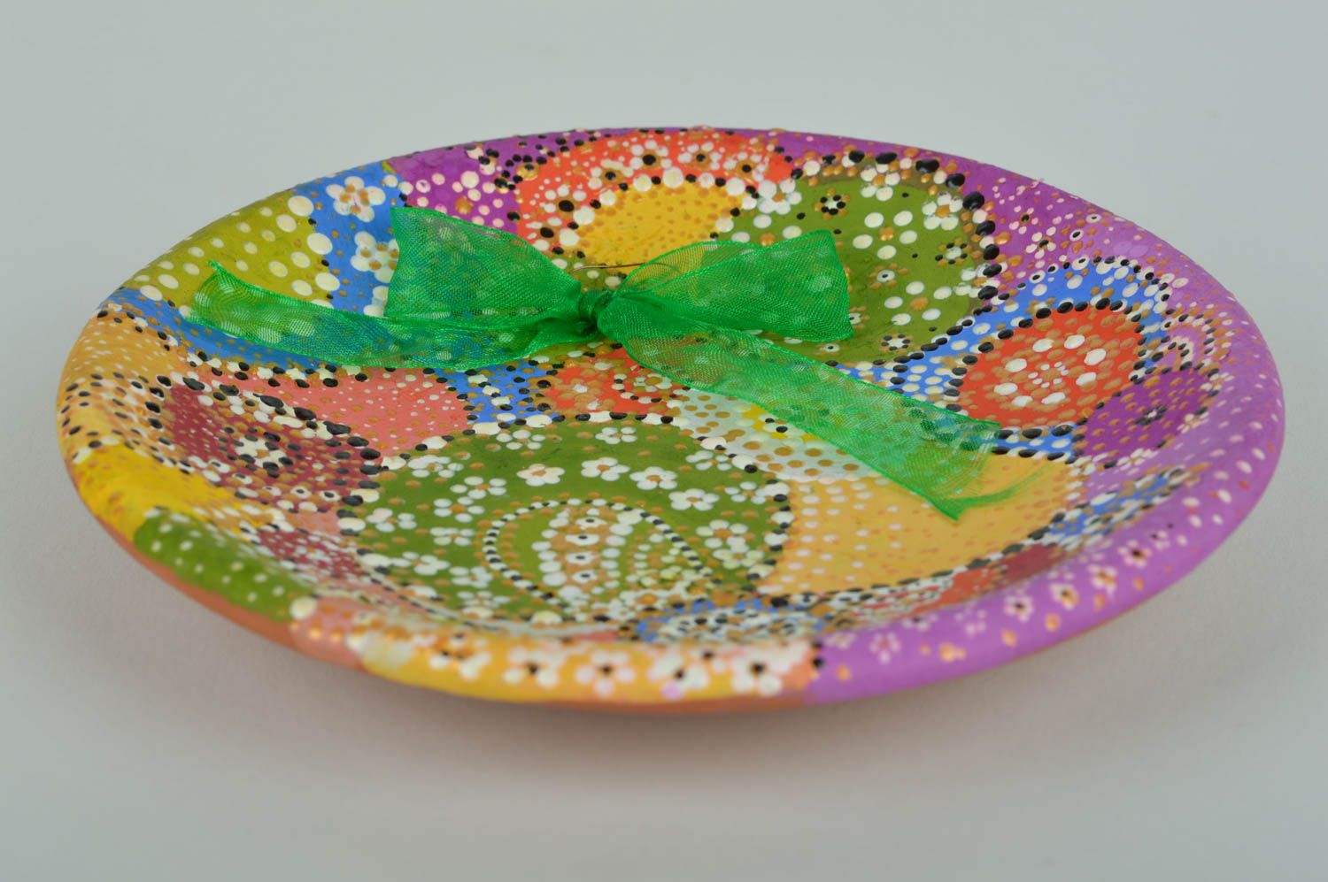 Декоративная керамическая тарелка на стену с авторской росписью Буйство красок  фото 3