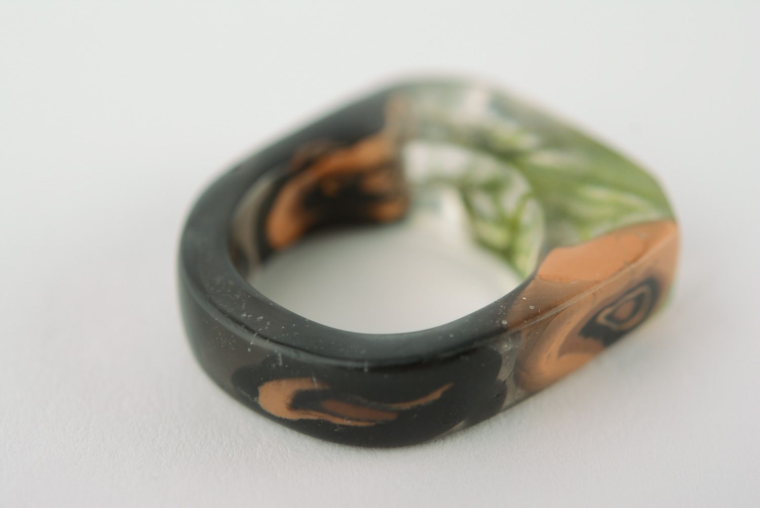 Unusual handmade botanical epoxy seal ring with natural moss photo 5