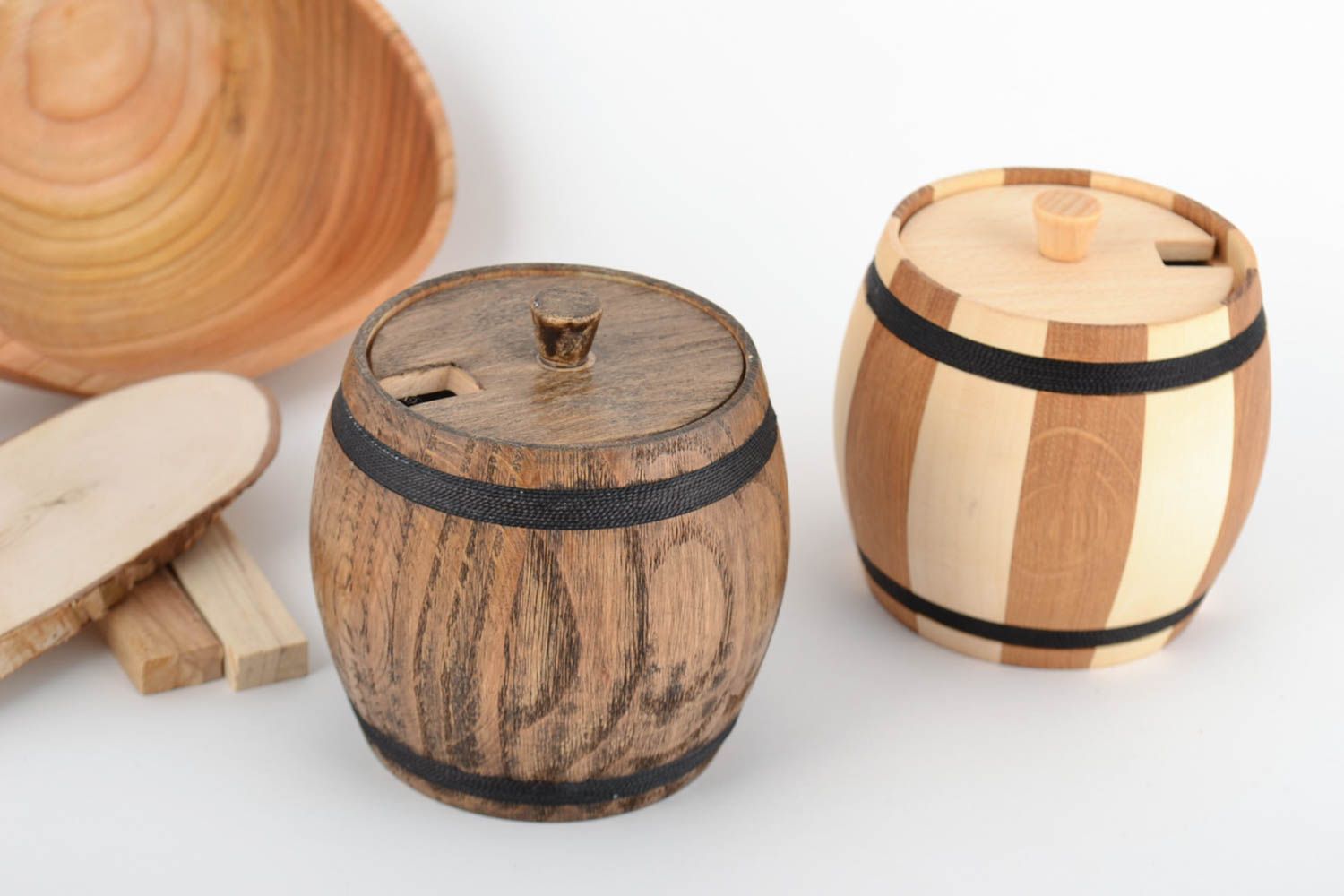 Set of 2 handmade decorative eco friendly wooden dry goods containers 300 ml photo 1