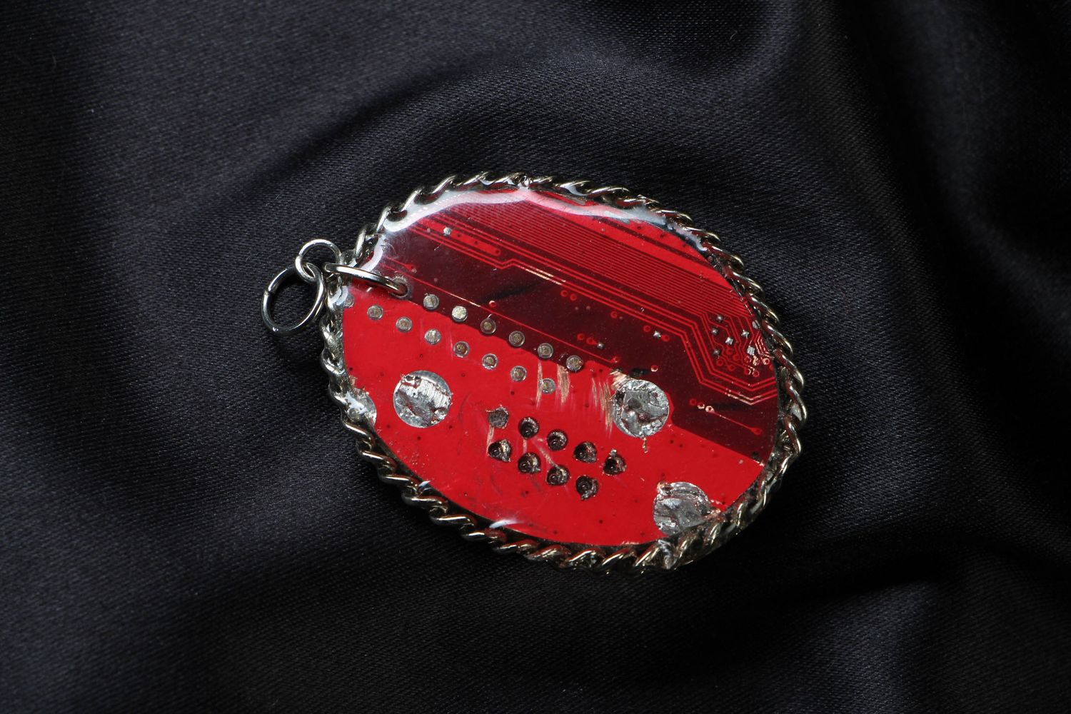Red cyberpunk pendant with microchips photo 3