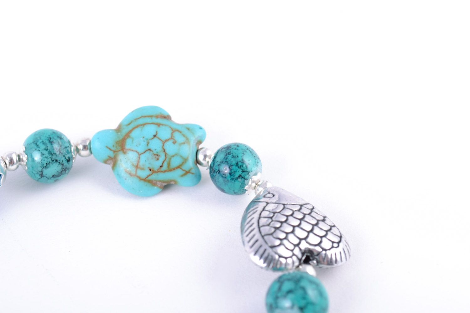 Bracelet fait main en turquoise et perles de rocaille tressé bleu pour femme photo 4