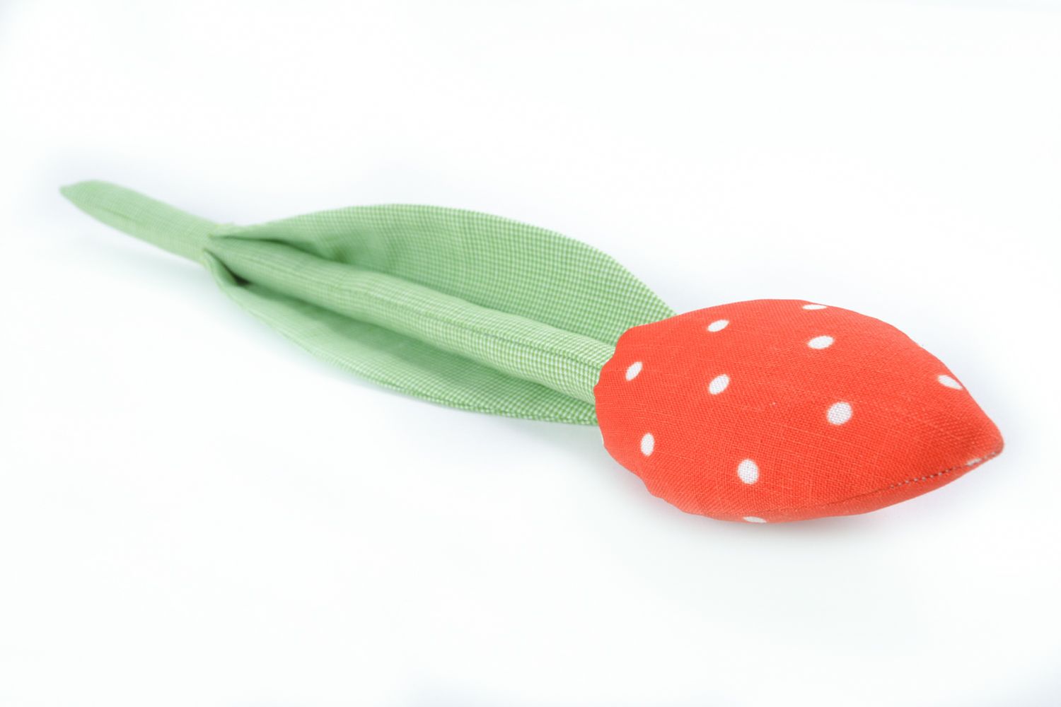 Fleur en coton naturel faite main en forme de tulipe rouge à pois blancs photo 5