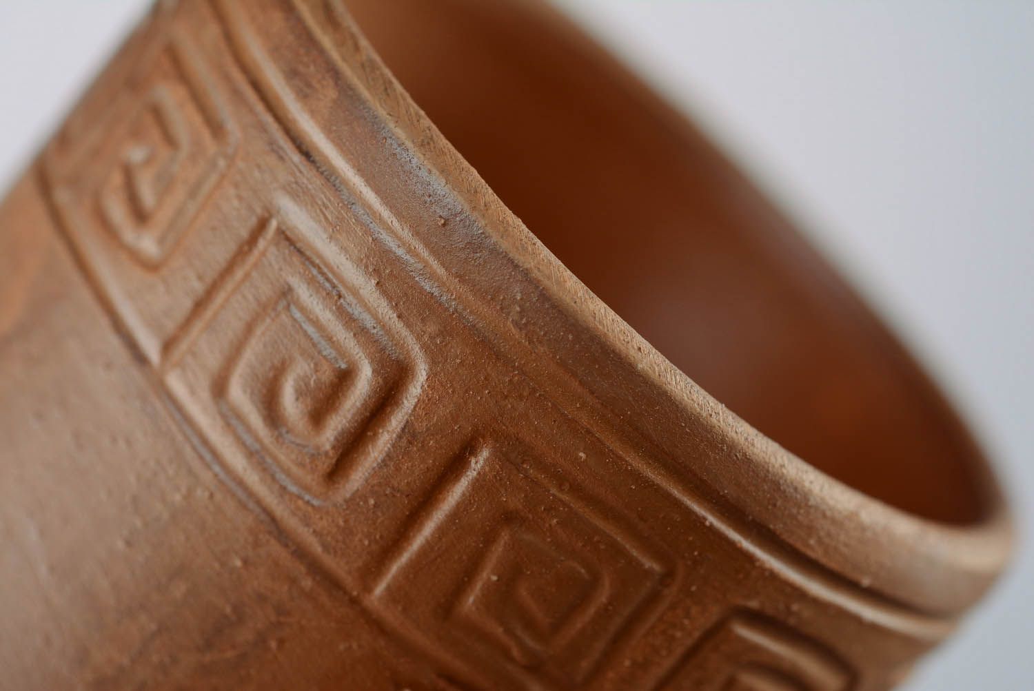 8 oz red clay milk cup without handle with Greek-style pattern photo 4