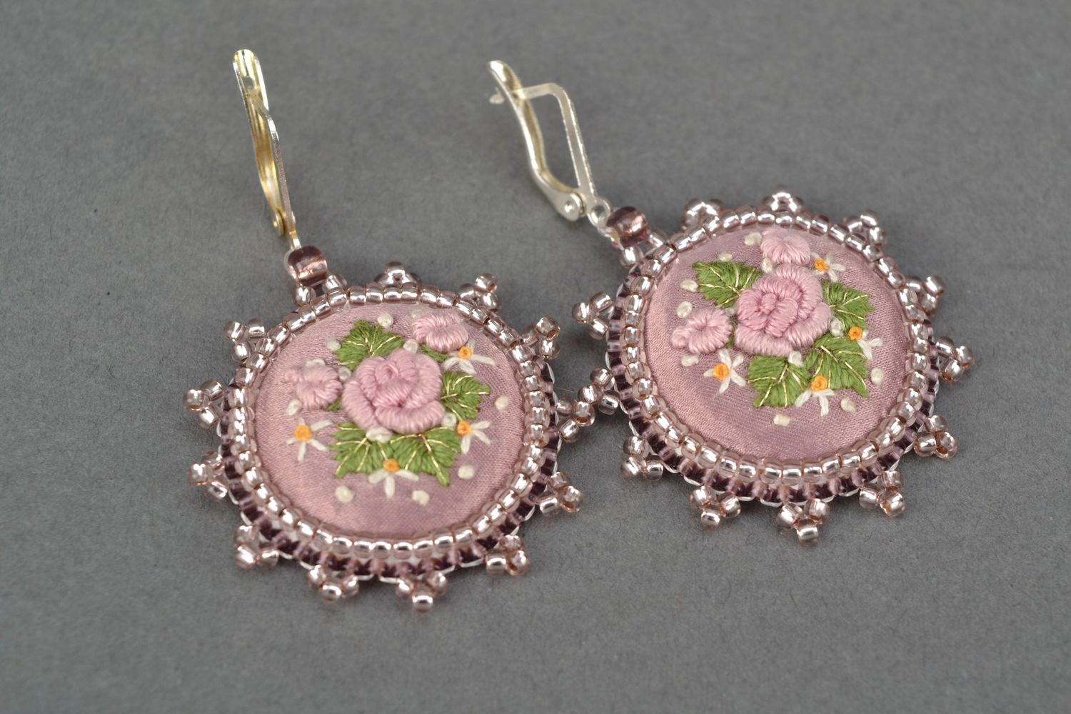 Festive earrings with embroidery and beads photo 4