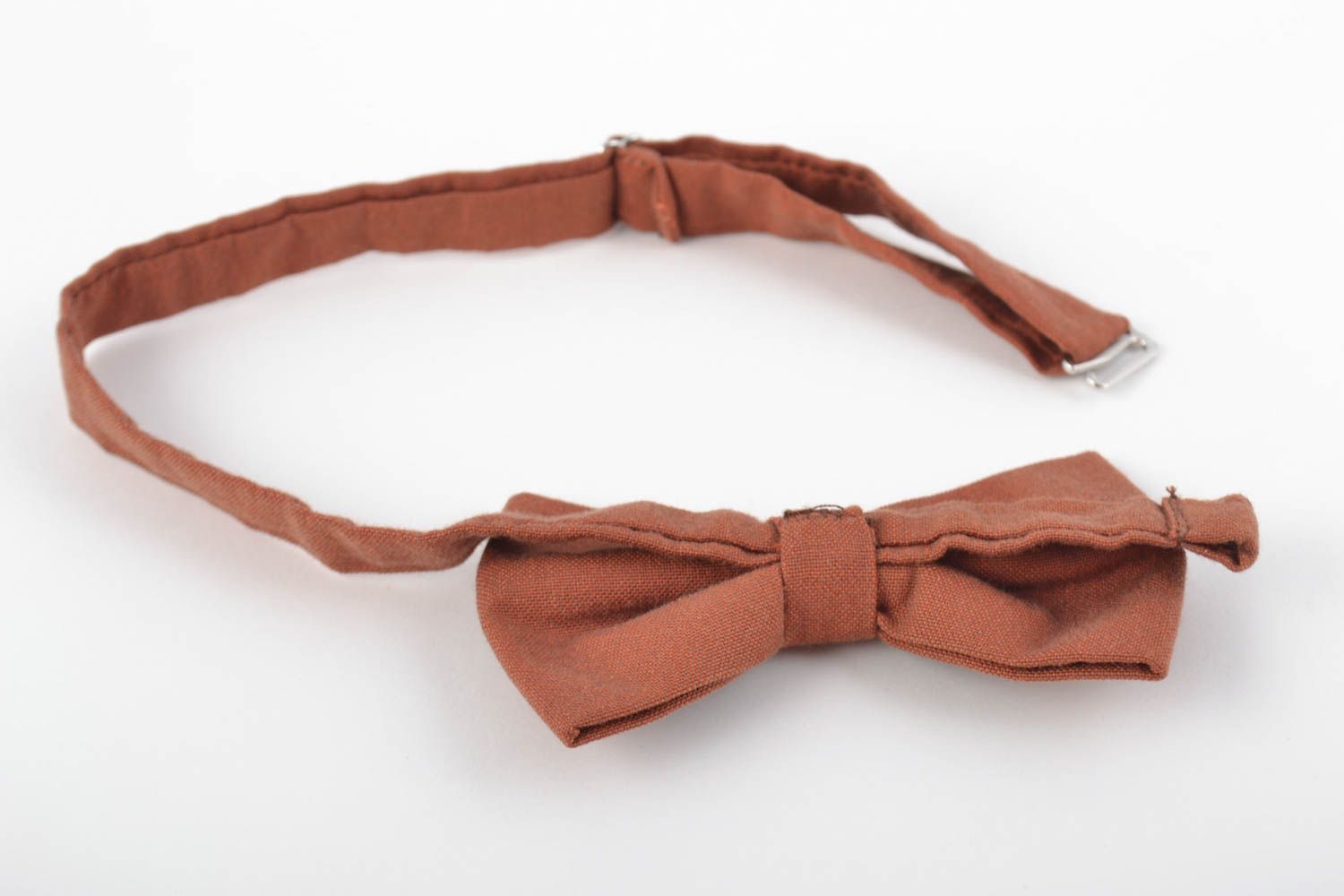 Unusual beautiful handmade designer fabric bow tie of brown color photo 5