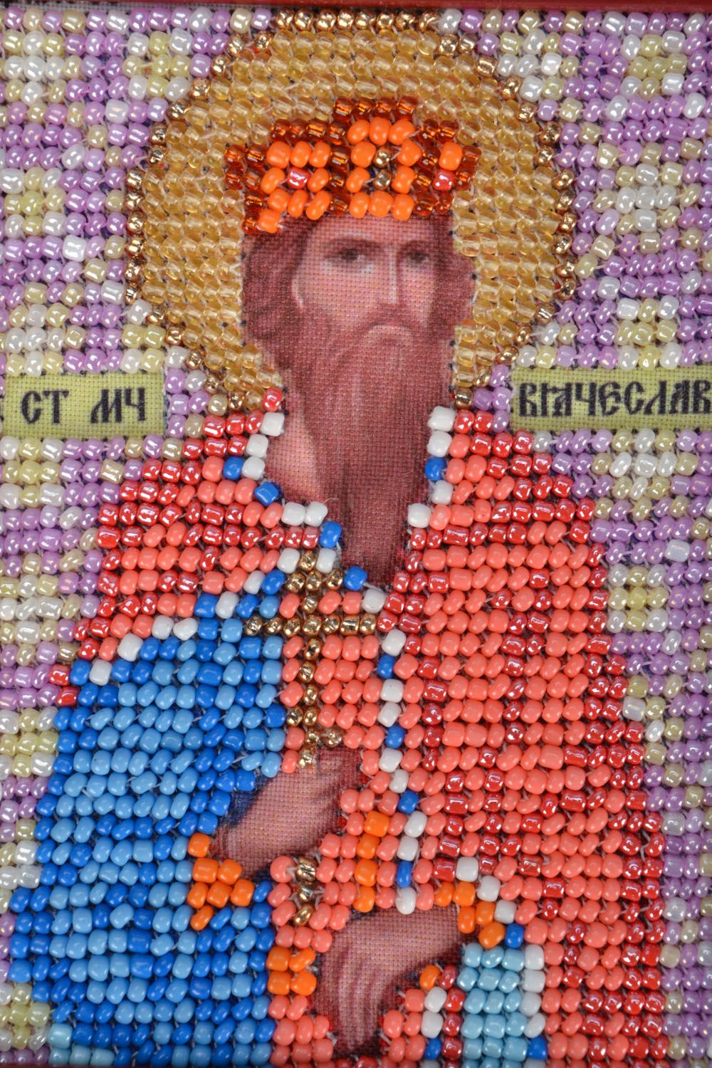 Icône religieuse brodée en perles de rocaille photo 5