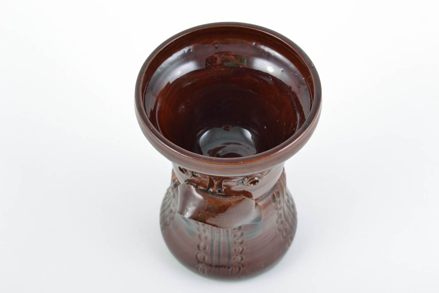 Petit vase en céramique brun couvert de glaçure fait main insolite original photo 4