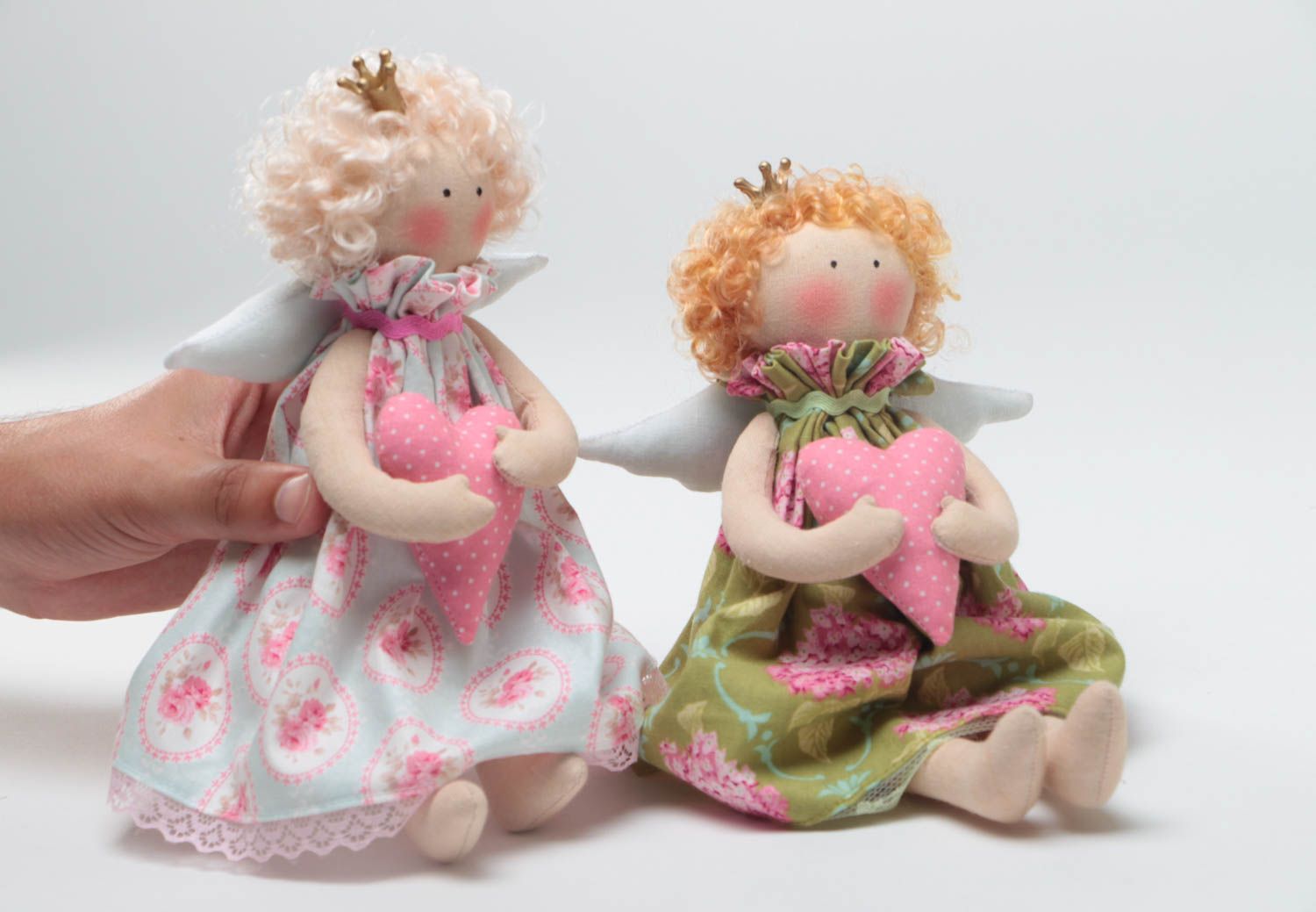 Мягкие игрушки из ткани ручной работы красивые авторские детские 2 штуки Ангелы фото 5