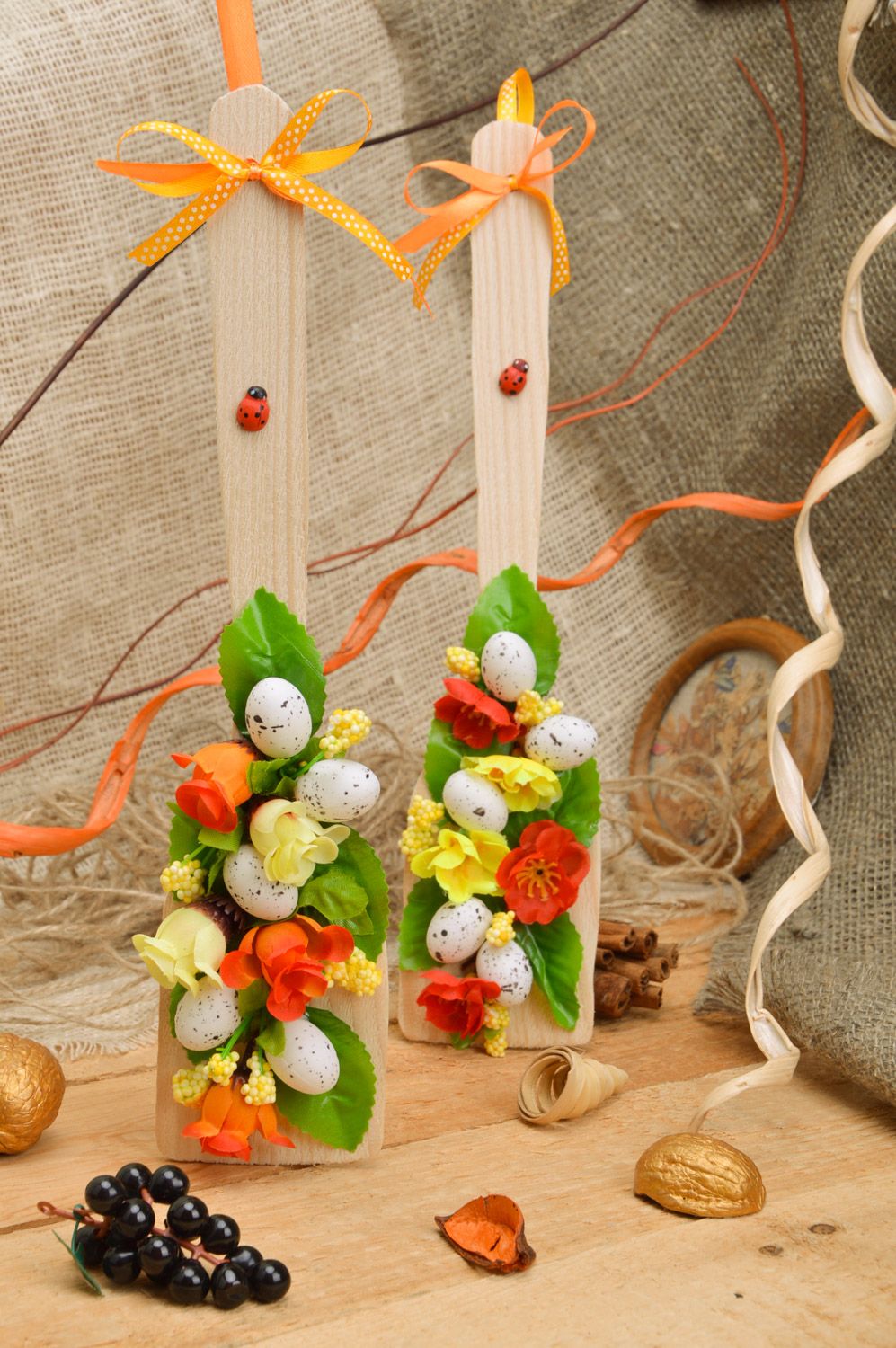 Ensemble de spatules de cuisine décoratives en bois faites main avec fleurs photo 1