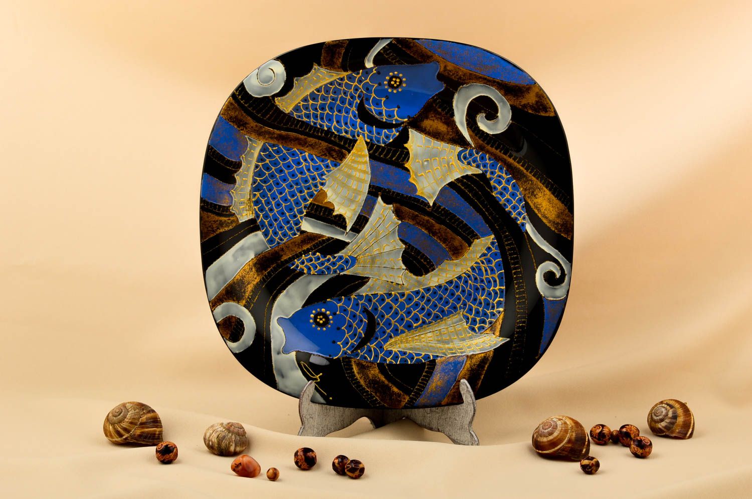 Assiette décorative faite main Vaisselle en verre poissons Décoration maison photo 1