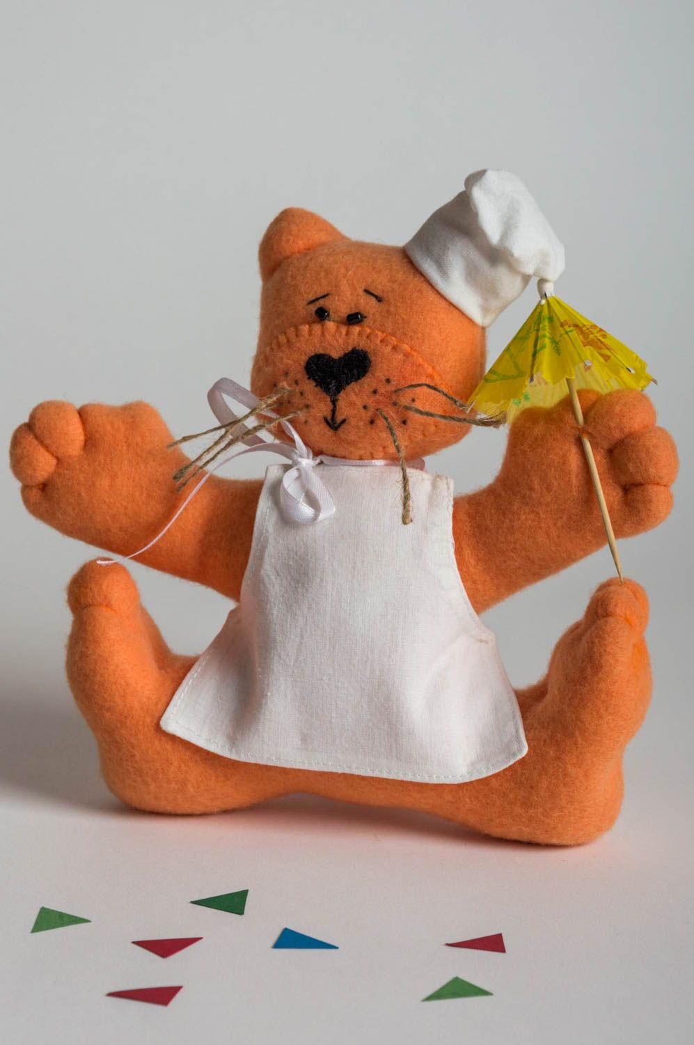 Peluche chat orange cuisinier en tissu polaire fait main cadeau mignon photo 1