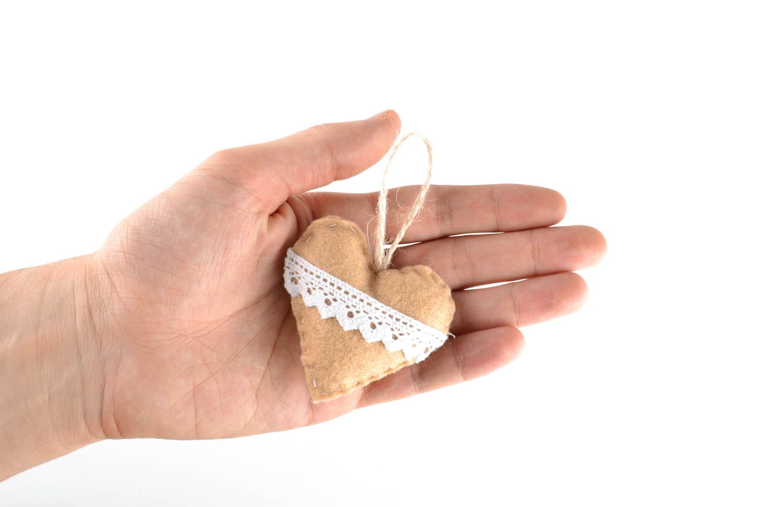 Soft felt toy heart of beige color photo 1