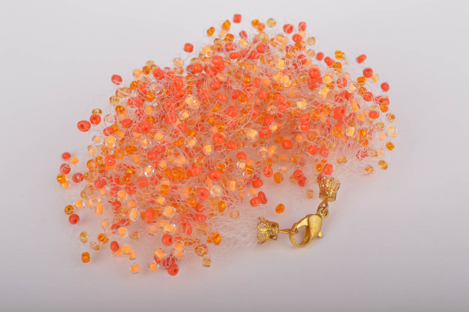 Bracelet orange Accessoire fait main large en perles de rocaille Cadeau femme photo 3