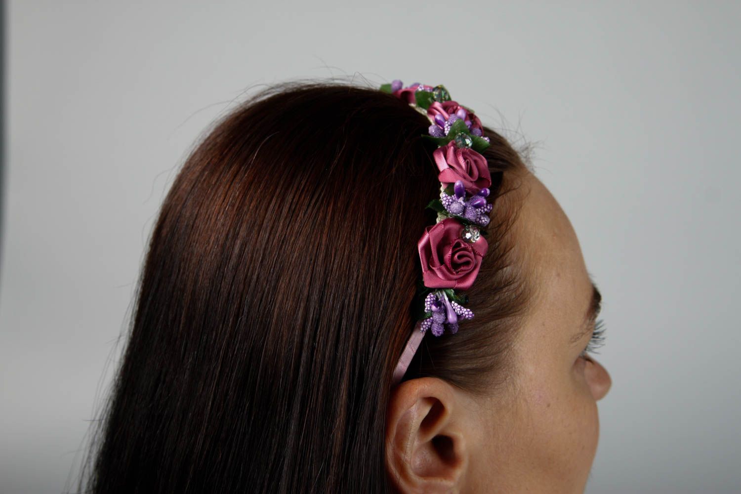 Обруч на голову ручной работы женский аксессуар с цветами аксессуар для волос фото 2