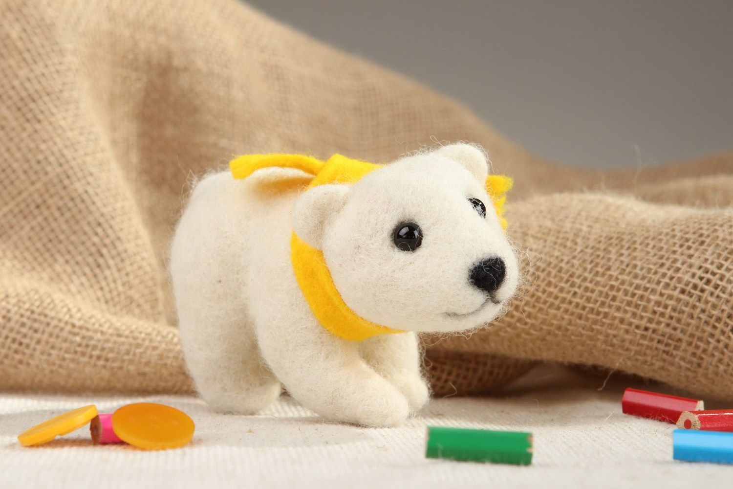 Soft toy made from wool White bear, felting photo 5