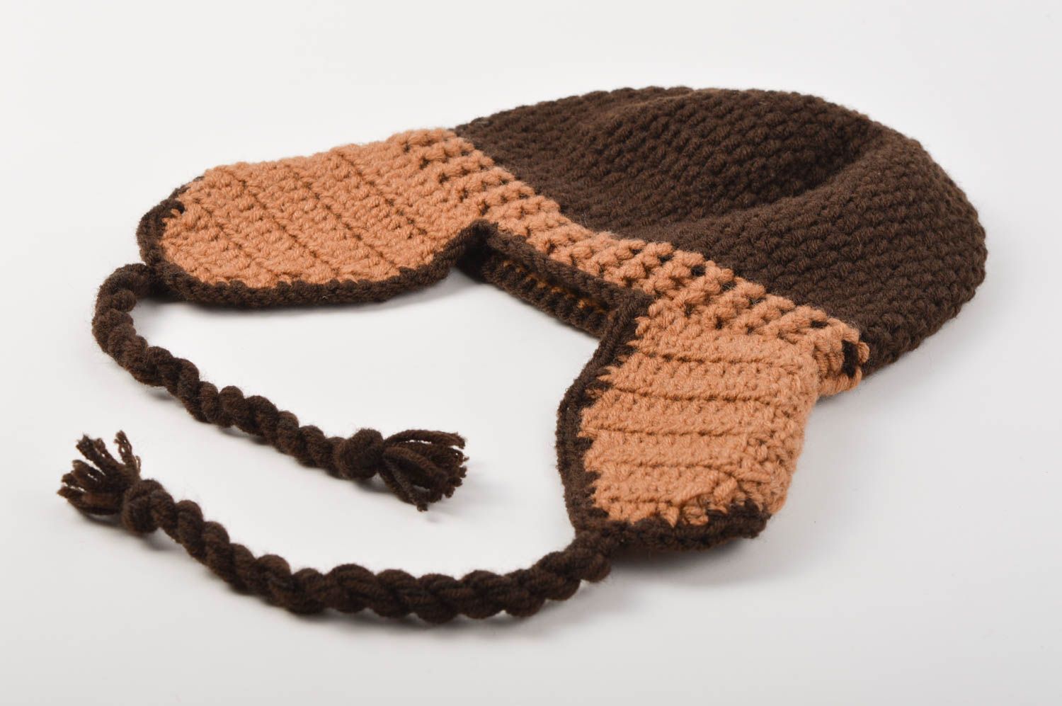 Bonnet tricot Chapeau fait main avec oreilles de tons bruns Vêtement enfant photo 5