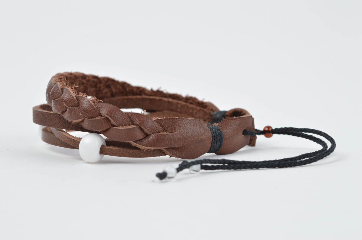 Handmade brown leather bracelet unusual designer bracelet wrist jewelry photo 3