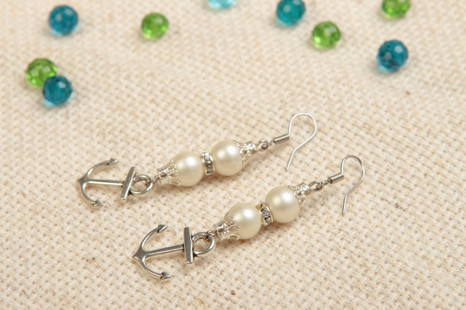 Handcrafted metal earrings with pearl beads designer jewelry gifts for her photo 1